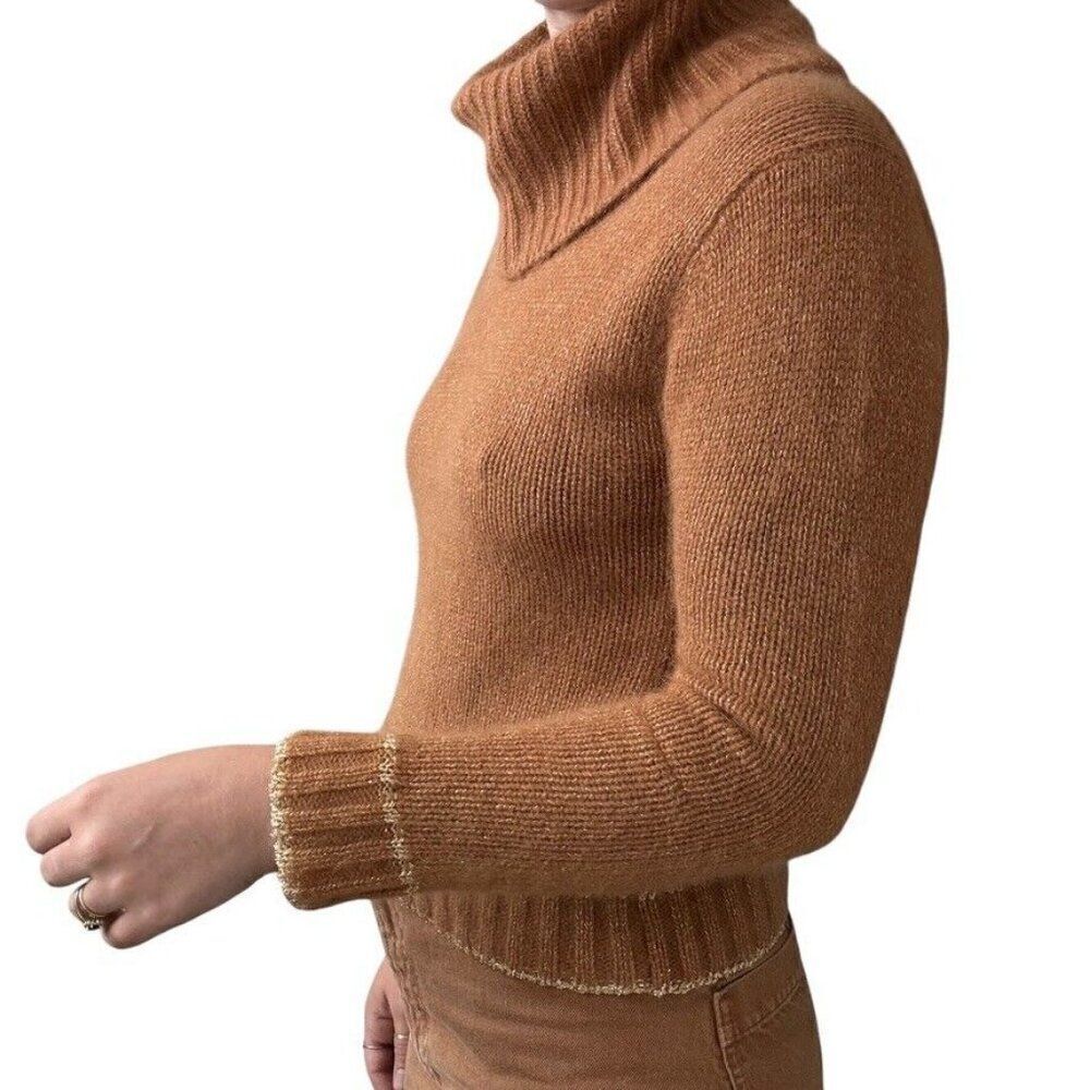 Vintage Womens Tan Brown Gold Angora Blend Soft Fuzzy Fluffy Cowl Neck Sweater S - Picture 4 of 6